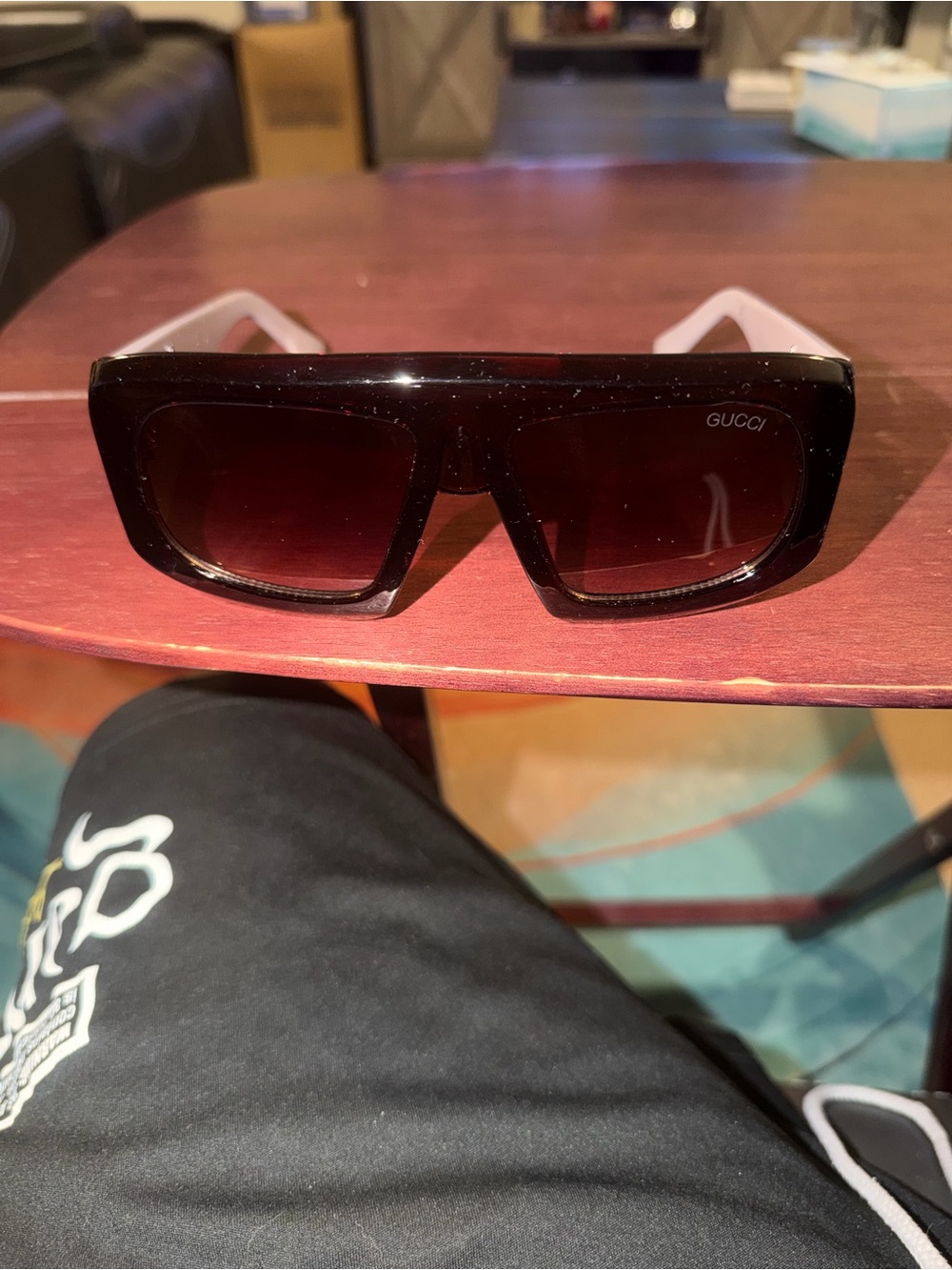 Gucci Black Oversized Rectangular Sunglasses with Brown Gradient Lenses